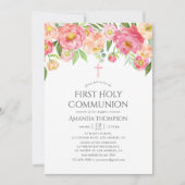 Pastel Watercolor Peonies First Heilige Kommune Einladung (Vorderseite)