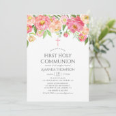 Pastel Watercolor Peonies First Heilige Kommune Einladung (Stehend Vorderseite)