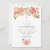 Pastel Watercolor Peonies Taufe oder Weihnachten Einladung (Vorderseite)