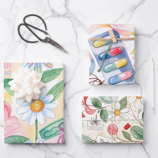 Pastel Watercolor Pharmacy Thanks Pharm Hero Geschenkpapier Set (Vorderseite)