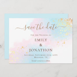 Pastel Watercolor Pink Gold Blue Wedding Save The Date