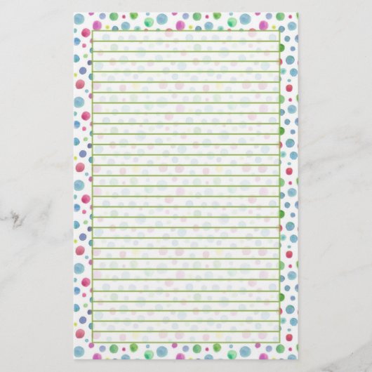 Pastel Watercolor Polka Dots Blue Green Lined Briefpapier (Vorderseite)