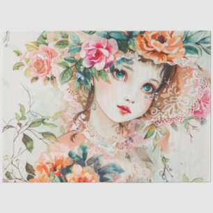 Pastel Watercolor Puppenhaus-ähnliche Girl-Dekoupa Seidenpapier