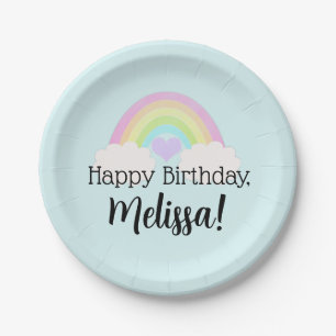 Pastel Watercolor Rainbow Happy Birthday Pappteller