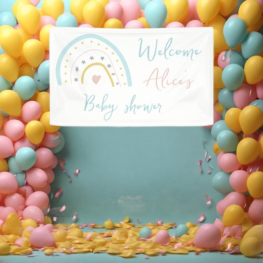 Pastel watercolor rainbow hart Baby Shoower Banner