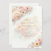 Pastel Watercolor Ranunculus Wedding Einladung (Vorne/Hinten)