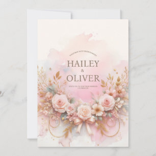 Pastel Watercolor Rose Hochzeit Einladung