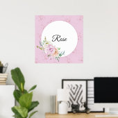 Pastel Watercolor-Rose mit benutzerdefinierten Nam Poster (Heimbüro)