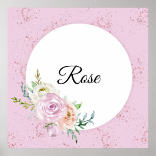 Pastel Watercolor-Rose mit benutzerdefinierten Nam Poster