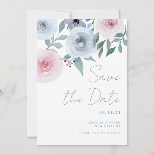 Pastel Watercolor Rose Save the Date Einladung (Vorderseite)
