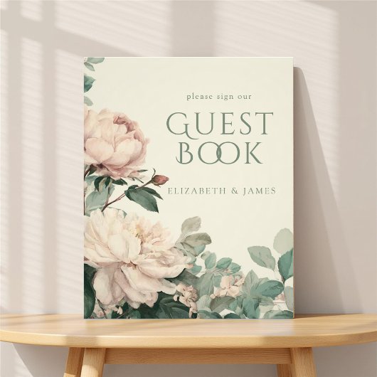 Pastel Watercolor Rose Wedding Guest Book Sign Fotodruck