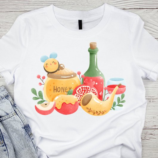 Pastel Watercolor Rosh Hashanah Symbole T-Shirt
