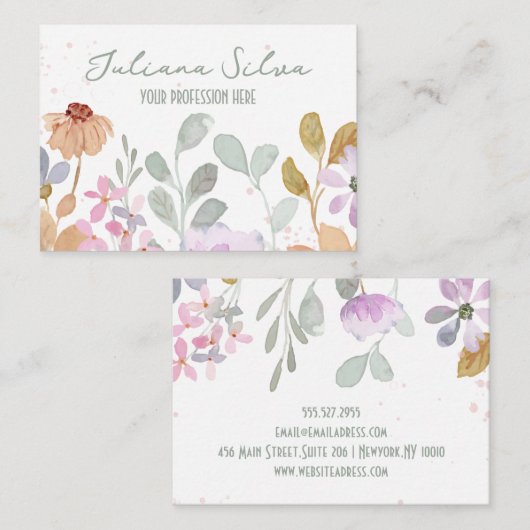 Pastel Watercolor Rustikale Blume Visitenkarte (Vorne/Hinten)