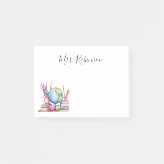 Pastel Watercolor School Teacher Post-it Klebezettel (Vorderseite)