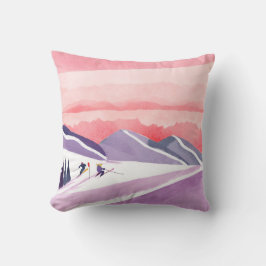 Pastel Watercolor Ski Mountain Sunset Kissen