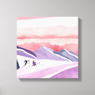 Pastel Watercolor Ski Mountain Sunset Leinwanddruck