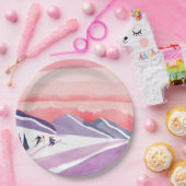 Pastel Watercolor Ski Mountain Sunset Pappteller (Party)
