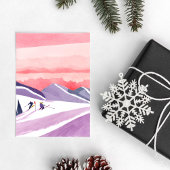 Pastel Watercolor Ski Mountain Sunset Postkarte