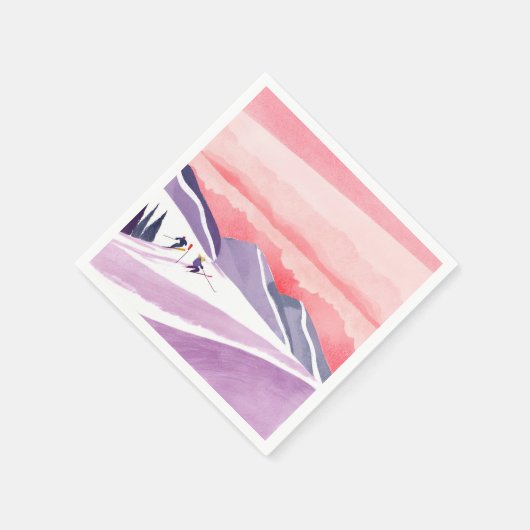 Pastel Watercolor Ski Mountain Sunset Serviette (Ecke)