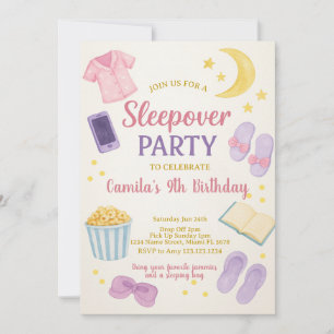 Pastel Watercolor Sleepover Geburtstag Einladung