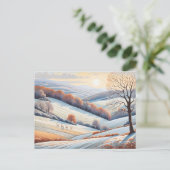 Pastel Watercolor Sonnige Winterlandschaft Postkarte (Stehend Vorderseite)