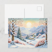 Pastel Watercolor Sonnige Winterlandschaft Postkarte (Vorne/Hinten)
