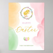 Pastel Watercolor Splashes And Chick Happy Easter Poster (Vorne)