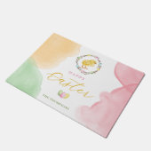 Pastel Watercolor Splashes With Chick Happy Easter Fußmatte (Schrägansicht)