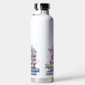 PASTEL WATERCOLOR STACK OF BÜCHER with BUTTERFLY Trinkflasche (Rechts)
