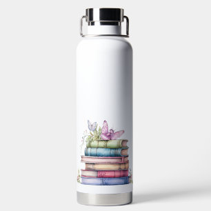 PASTEL WATERCOLOR STACK OF BÜCHER with BUTTERFLY Trinkflasche
