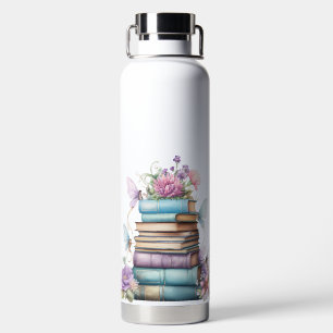 PASTEL WATERCOLOR STACK OF BÜCHER with BUTTERFLY Trinkflasche