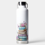 PASTEL WATERCOLOR STACK OF BÜCHER with BUTTERFLY Trinkflasche (Vorderseite)