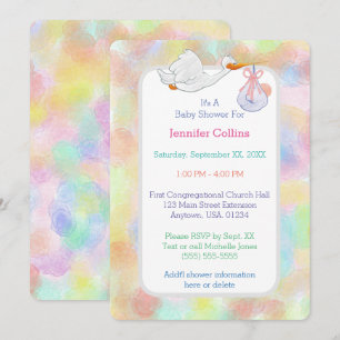 Pastel Watercolor Stork mit Bundle Baby Dusche Einladung