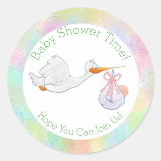 Pastel Watercolor Stork mit Bundle Baby Dusche Runder Aufkleber