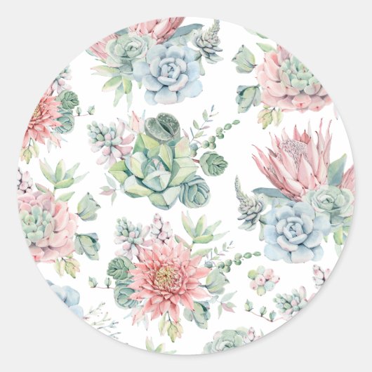 Pastel Watercolor Succulent and Cactus Pattern Runder Aufkleber (Vorderseite)