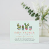 Pastel Watercolor Succulent Cactus Baby Shower Einladungspostkarte (Stehend Vorderseite)