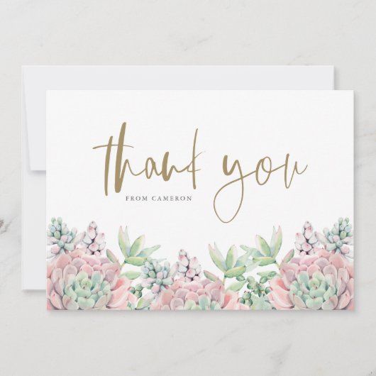 Pastel Watercolor Succulents Babydusche Dankeskarte (Vorderseite)