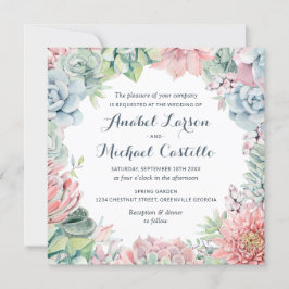 Pastel Watercolor Succulents Wedding Einladung