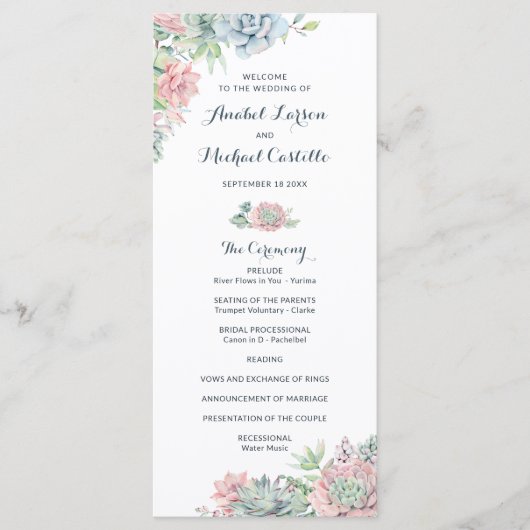 Pastel Watercolor Succulents Wedding Program Programm (Vorderseite)