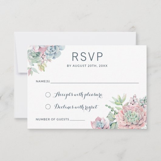 Pastel Watercolor Succulents Wedding RSVP Respekt Einladung (Vorderseite)