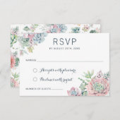 Pastel Watercolor Succulents Wedding RSVP Respekt Einladung (Vorne/Hinten)
