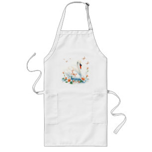 Pastel Watercolor Swan mit Lilien und Libellen Lange Schürze