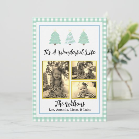 Pastel Watercolor Tremes Grüne Karierte Weihnachts Ankündigung (Stehend Vorderseite)