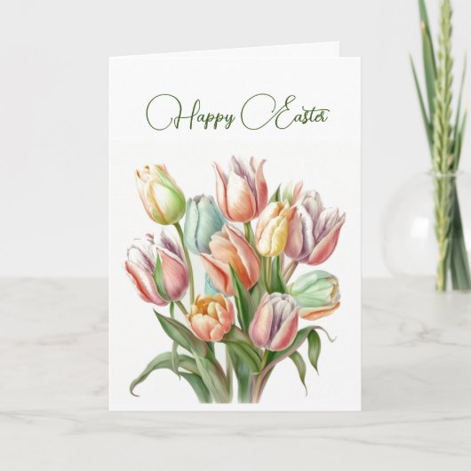 Pastel Watercolor Tulips Pastel Happy Oaster Karte (Vorderseite)