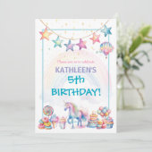 Pastel Watercolor Unicorn Birthday  Einladung (Stehend Vorderseite)