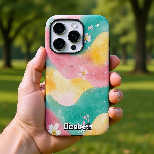 Pastel Watercolor Waves und Blume Case-Mate iPhone Hülle