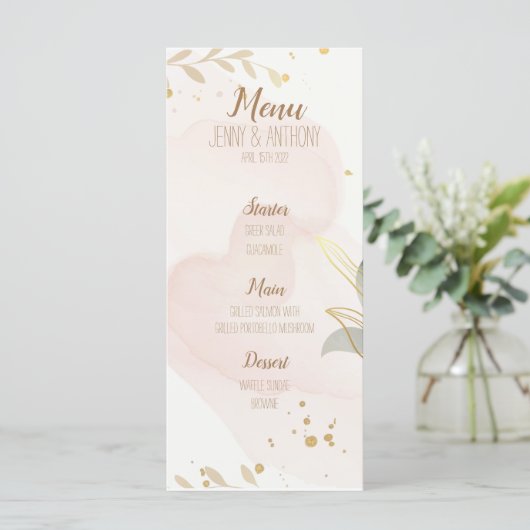 Pastel Watercolor Wedding Menu (Stehend Vorderseite)