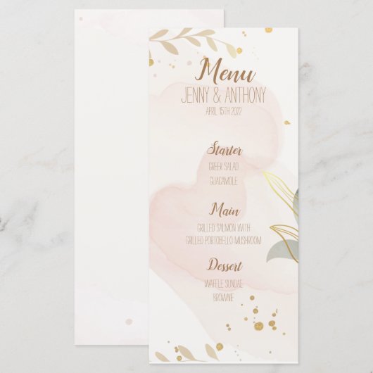 Pastel Watercolor Wedding Menu (Vorne/Hinten)