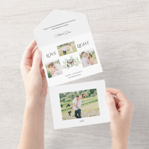 Pastel Watercolor Weihnachtsblume 3-Foto All In One Einladung