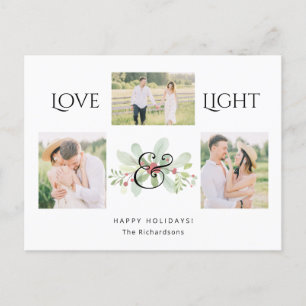 Pastel Watercolor Weihnachtsblume 3-Foto Feiertagspostkarte